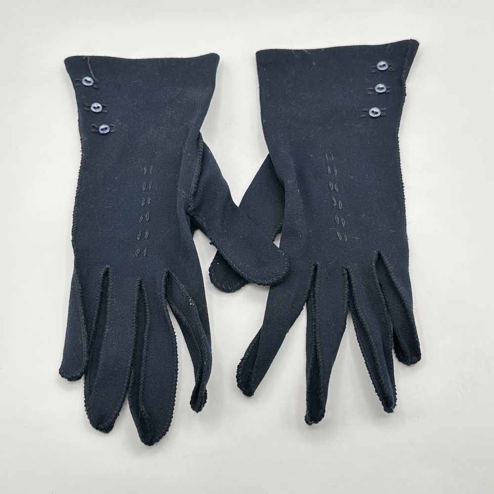 Vtg Wrist Gauntlet Gloves Womens Black Side Button Stitching Bridgerton Opera‎